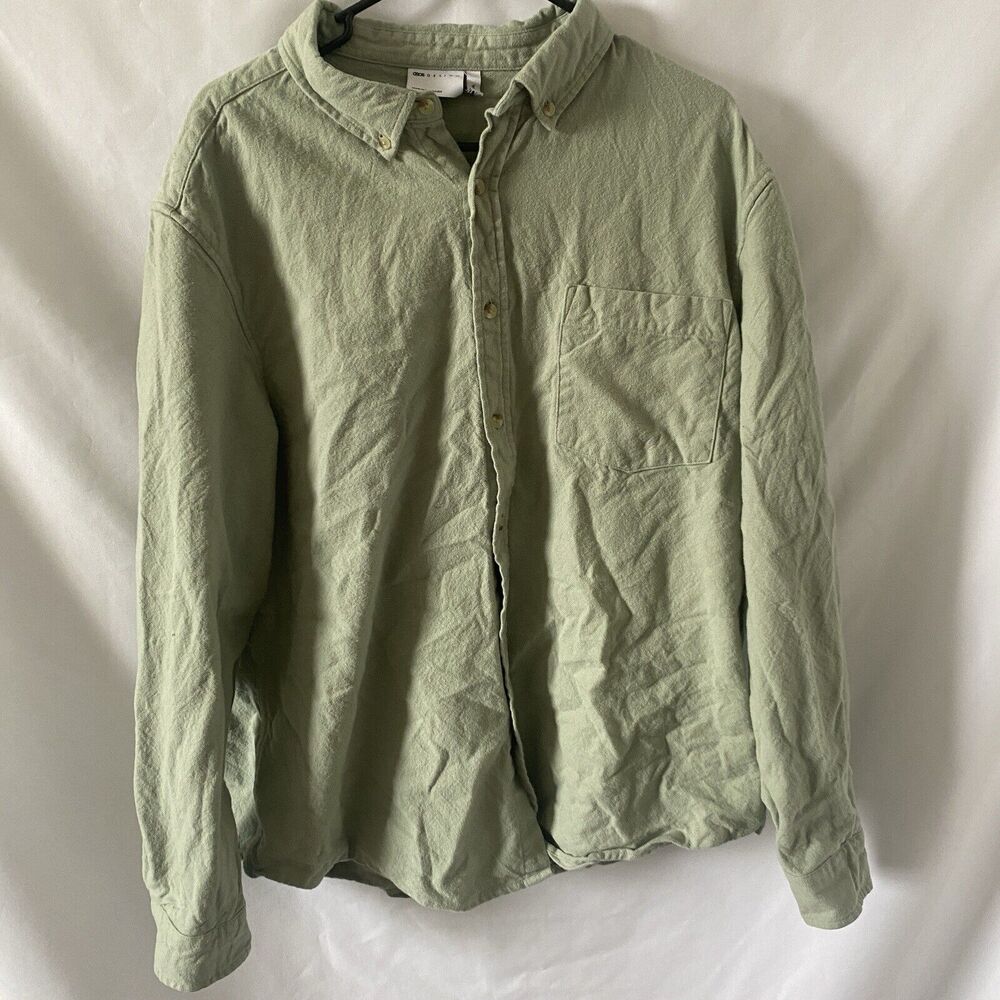 ASOS Design Shirt Men 3XL Olive Green Button Down Long Sleeve Casual Soft